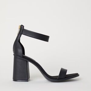 H&M Block High Heels Women size 9 (40) Black Faux Leather Open Toe Ankle Strap